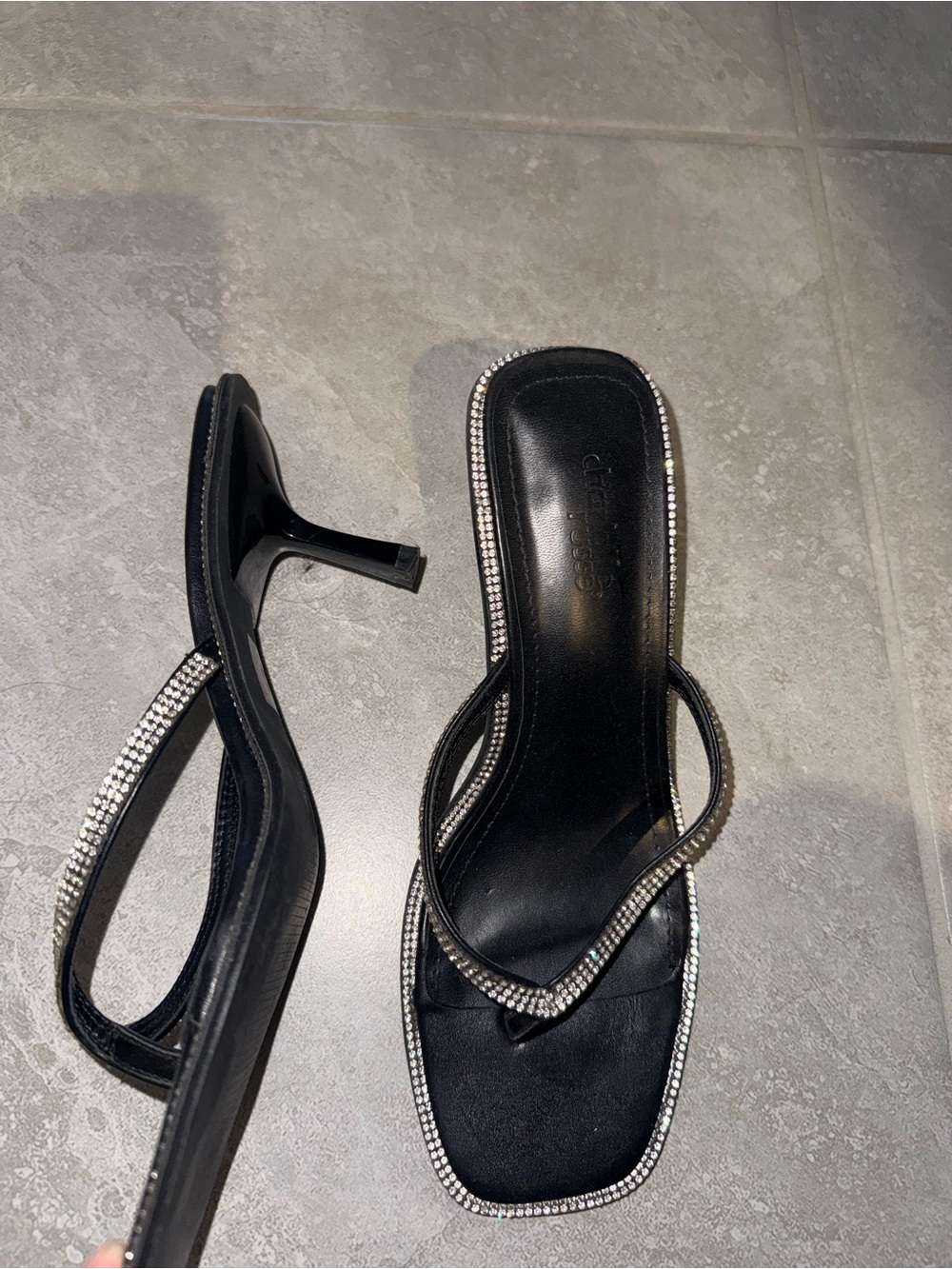 Charlotte Russe Black Rhinestone-Trim Heeled Thong Sandals